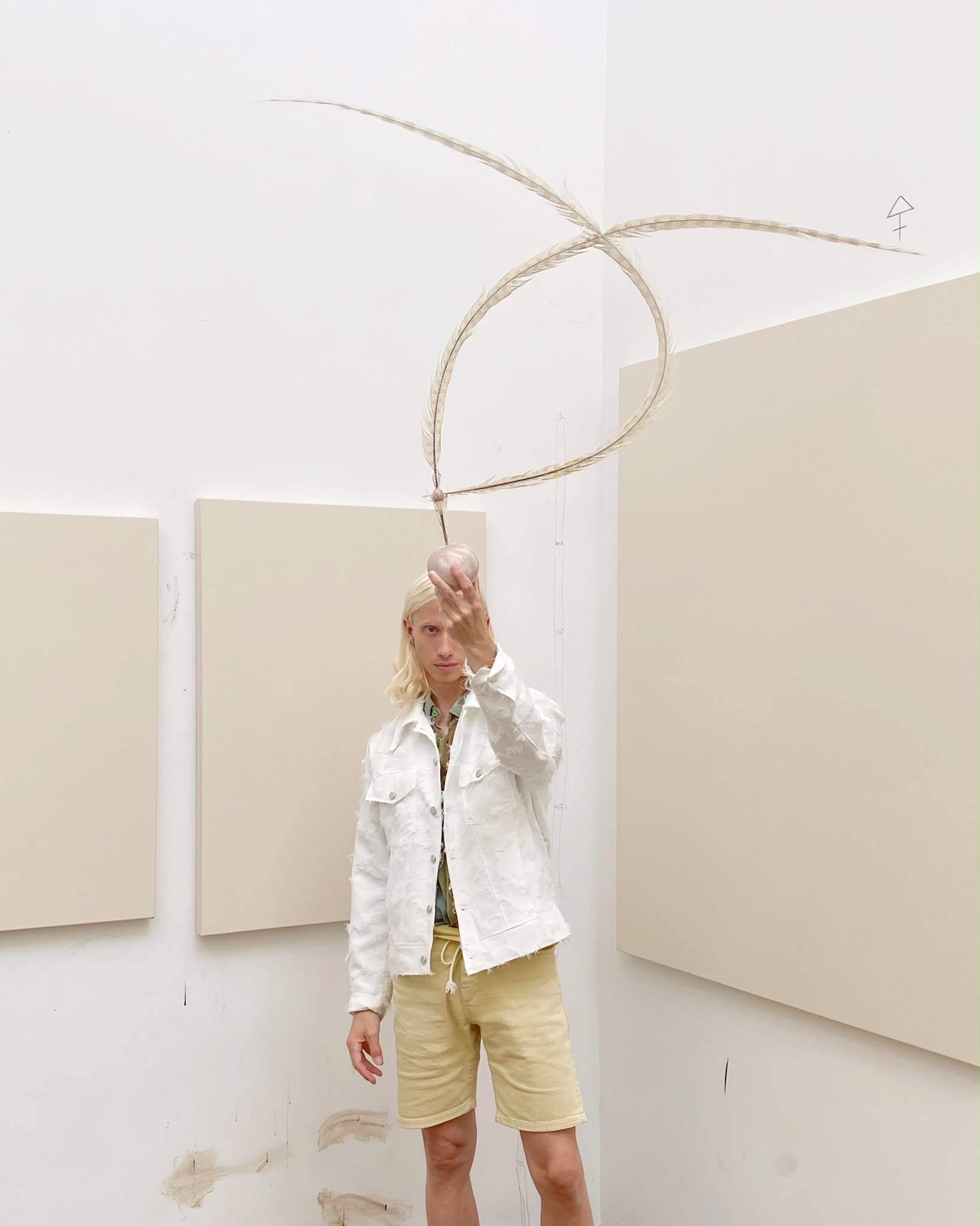 Émile Kirsch 手持由羽毛構成的創作